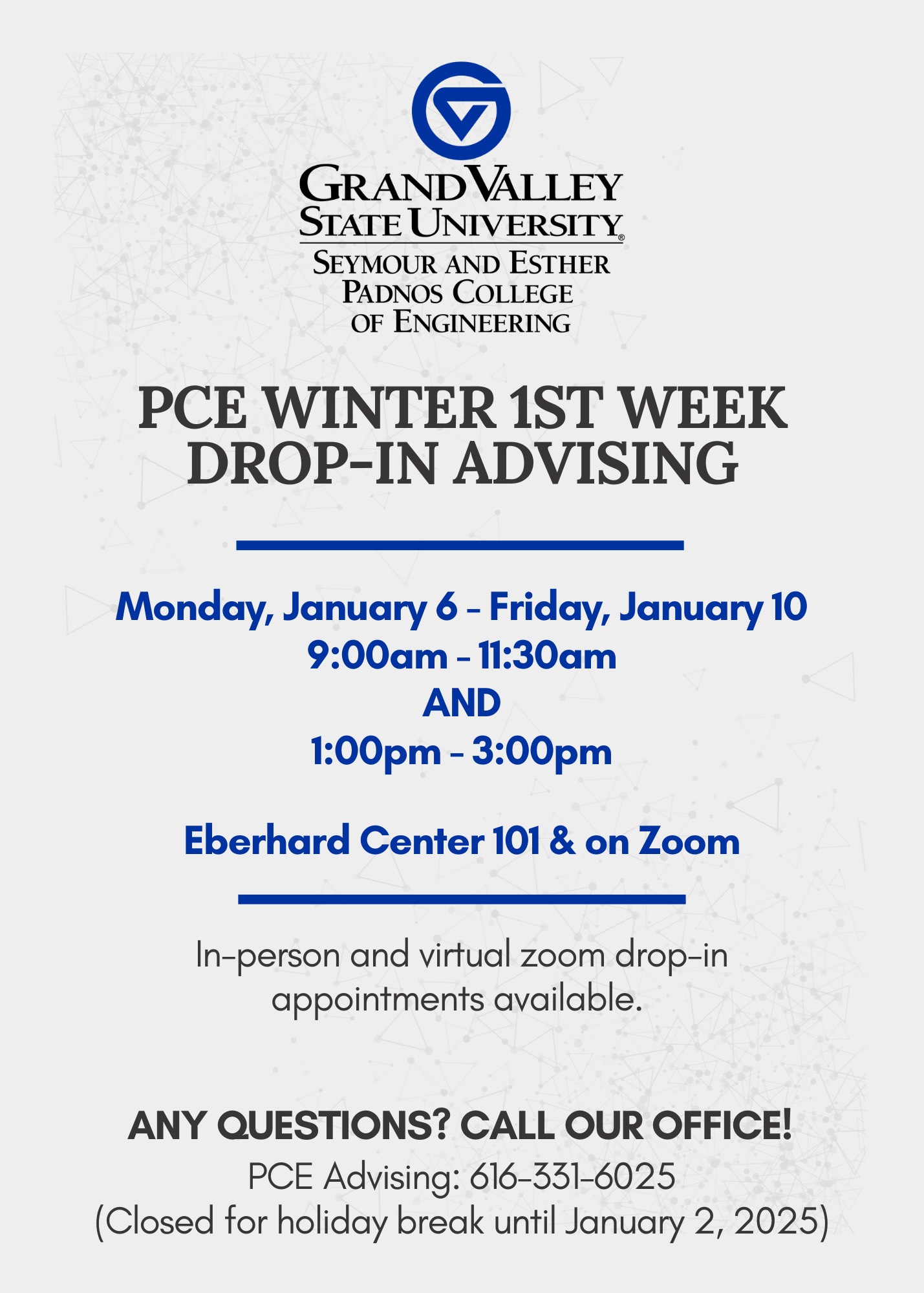 January 2025 Drop in advising flyer